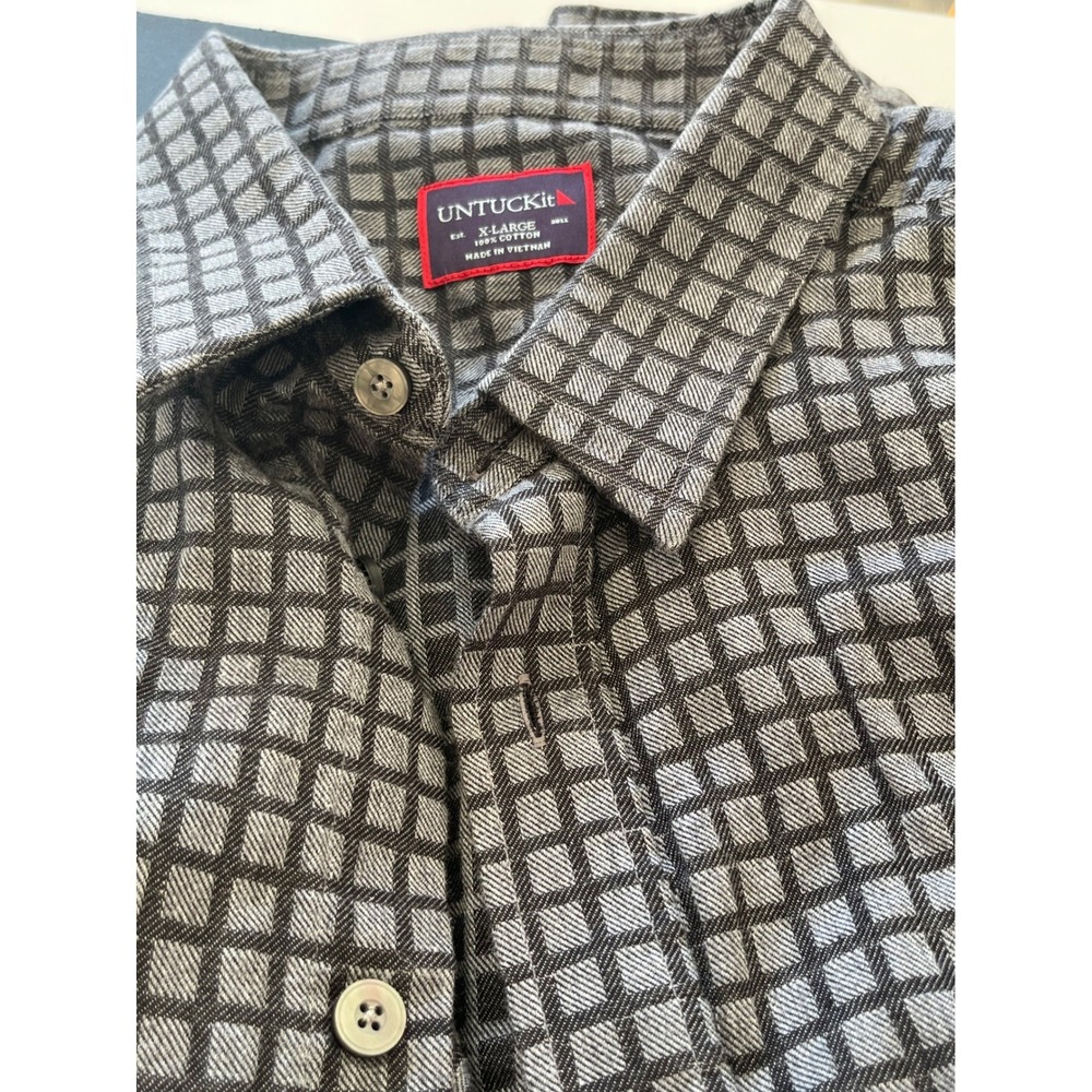 UNTUCKit Mens X Large Button Down Shirt Gray Geometric‎ Pattern 100% Cotton